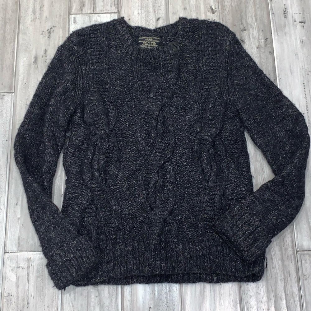 All Saints Spitalfields Dark Navy Fisherman’s Cable Knit Wool Sweater XL
